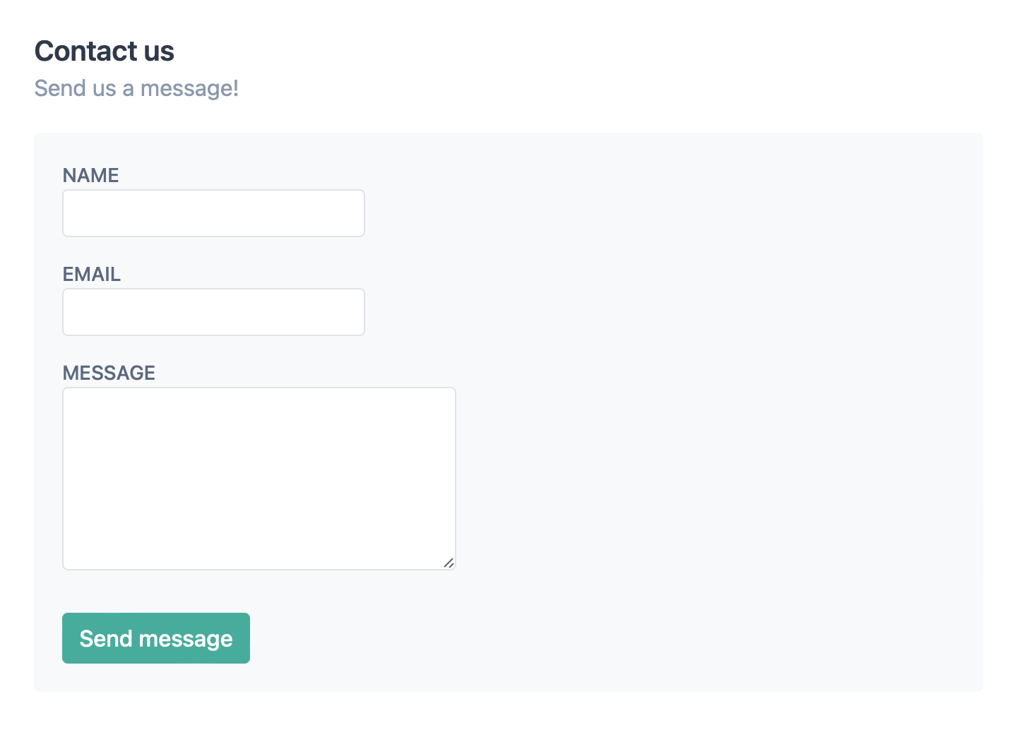 The styled NuxtJS contact form with name, email, and message fields