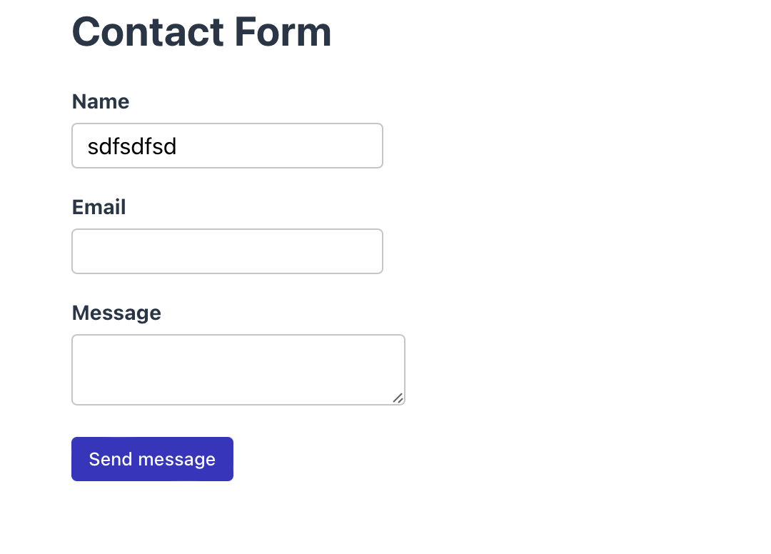 The styled Vue.js contact form with name, email, and message fields
